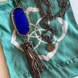 KENDRA SCOTT navy blue long pendant with tassel necklace